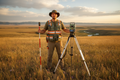 Surveyor wearing waterproof field vest with 18 pockets and reflective strips